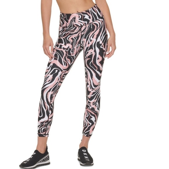 DKNY Women's Marble Print 7/8 Leggings pants  Red Size Small - Picture 3 of 10